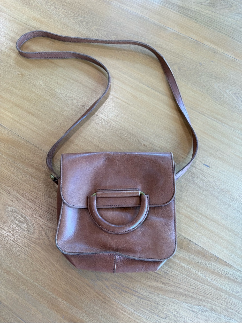 Madewell Brown Leather Crossbody Bag with Round Handle Accent